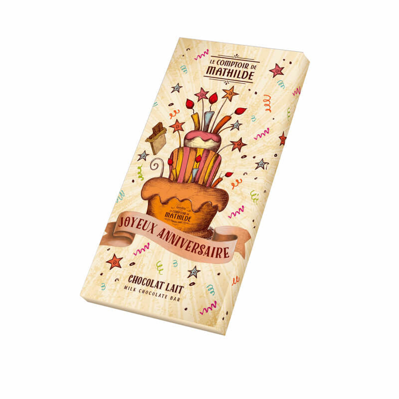 Schokoladentafel "Joyeux anniversaire" (Milchschokolade)