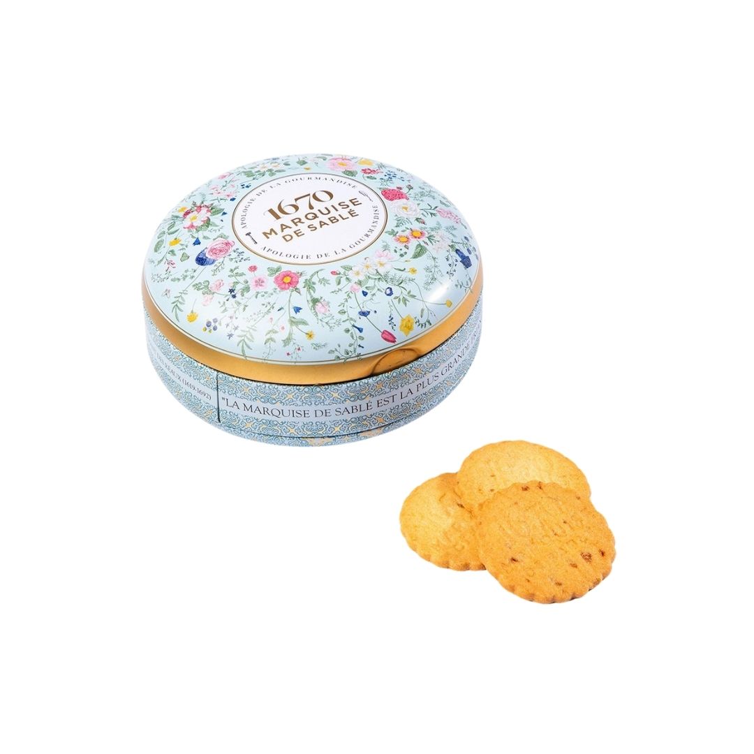 Süße Sablés mit Karamellstückchen und gesalzener Butter – Runde Metallbox „Bouquet sauvage“