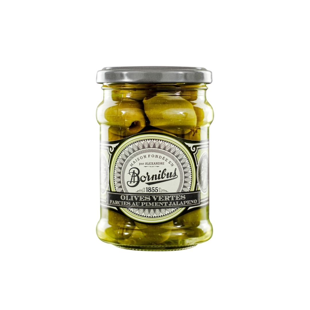 Grüne Oliven gefüllt mit Jalapeño Chili
